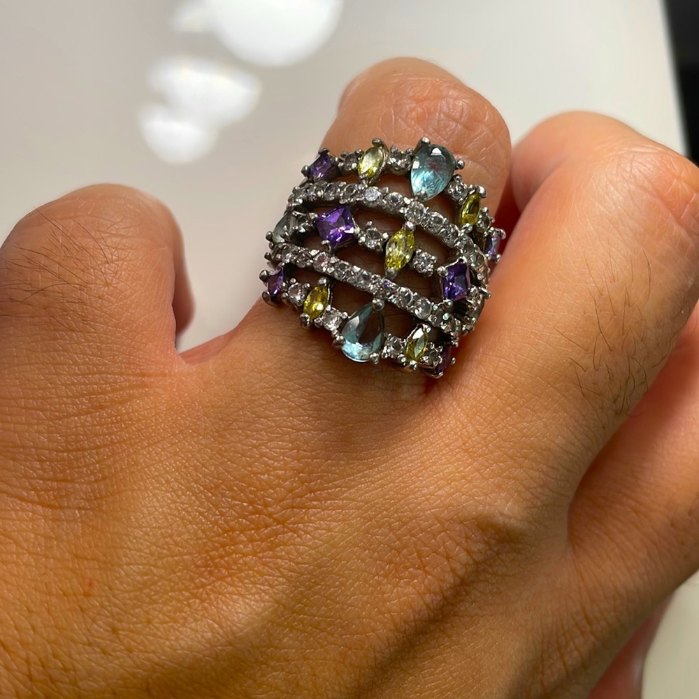 Multi Colored Gemstone Ring / Size 7 - image 1